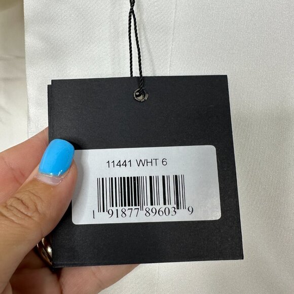 NWT Mac Duggal Feather Trim Off The Shoulder Column Gown White 6 #9585 #9593 - Picture 7 of 9